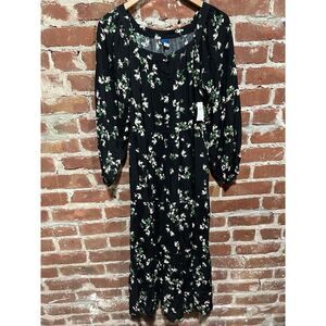 NWT Old Navy Womens Size M Long Sleeve Maxi Dress Bohemian Floral Black